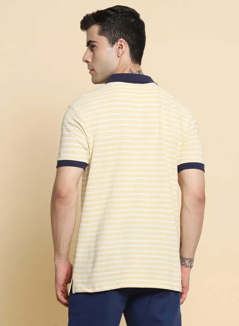 Dennis Lingo Men's Off-White Regular Fit Polo T-shirt
