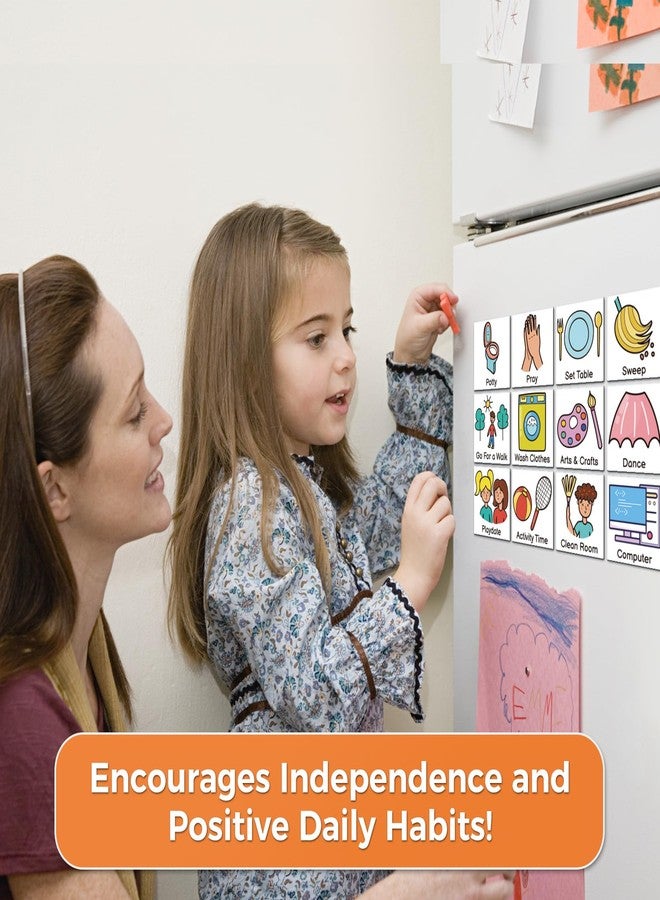 Nixroork Magnetic Visual Schedule for Kids - Daily Routine & Chore Chart with 100+ Picture Magnets for Toddlers, Autism & ADHD, for Home Use, Morning and Bedtime Routines - Image 2