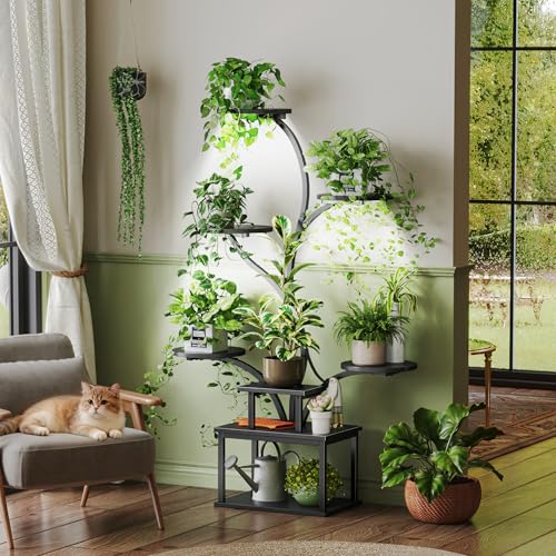 PRAISUN 51 Inch Plant Stand with Grow Lights, 8 Tiered Indoor Plant Shelf with Larger Flower Holder, Curved-tubed Design, 3 Light Modes, Corner Plant Rack for Living Room, Black - Image 4