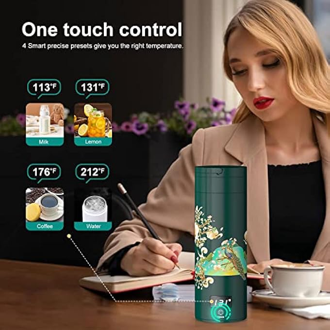 MAKINGTEC Portable Travel Kettle With 4 Temperature Settings Travel Electric Tea Kettle 304 Stainless Steel Personal Hot Water Boiler Auto Off Small Kettle For Travel And Coffee Gift Women Green Peacock - Image 2