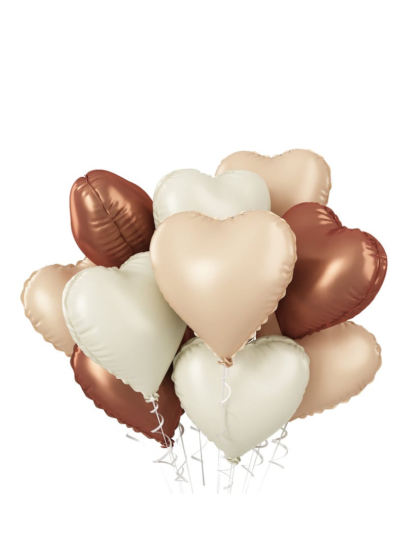 Brown Apricot Heart Balloons, 10Pcs Retro Coffee Cream Beige Foil Heart Shape Balloons Valentines 18inch Foil Balloons for Helium Nude Neutral Balloon for Engagement, Brithday Party, Baby Shower - Image 1