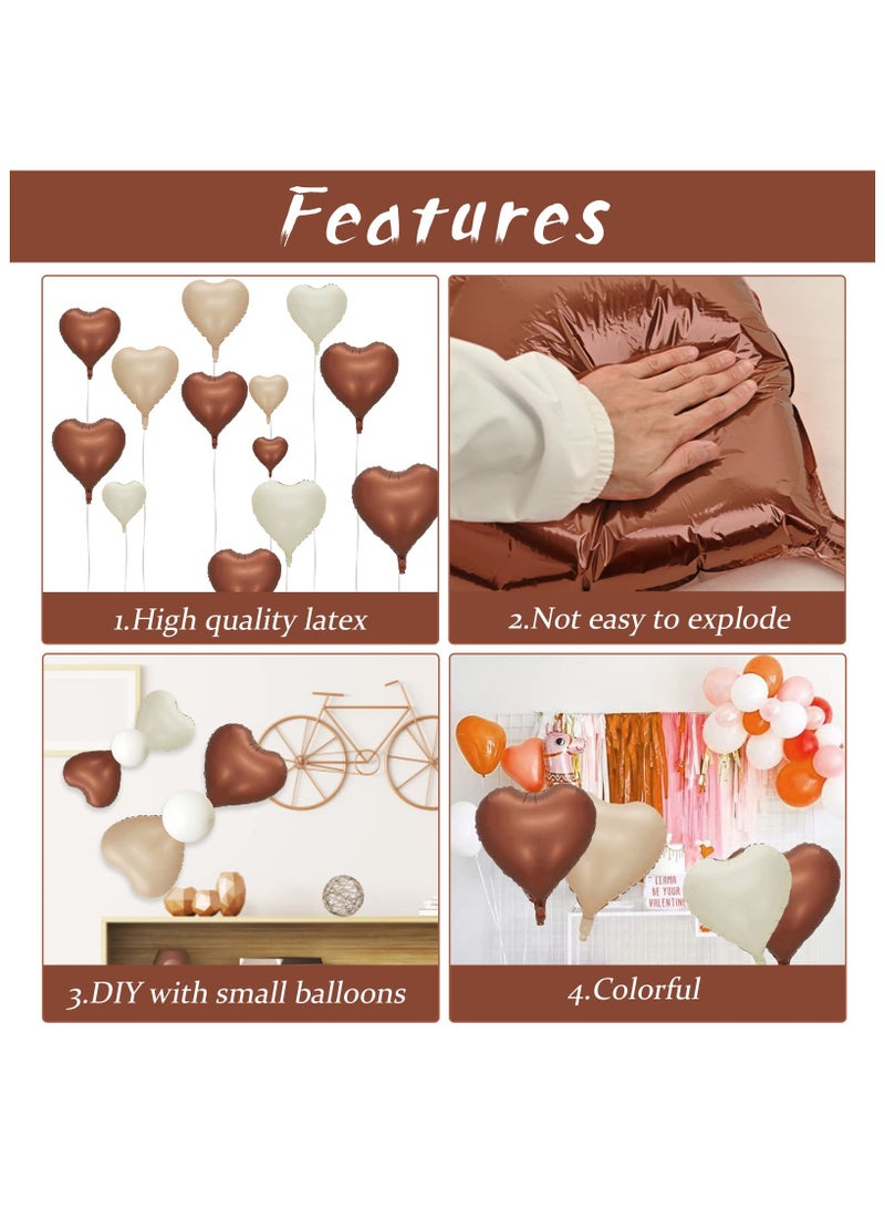 Brown Apricot Heart Balloons, 10Pcs Retro Coffee Cream Beige Foil Heart Shape Balloons Valentines 18inch Foil Balloons for Helium Nude Neutral Balloon for Engagement, Brithday Party, Baby Shower - Image 5