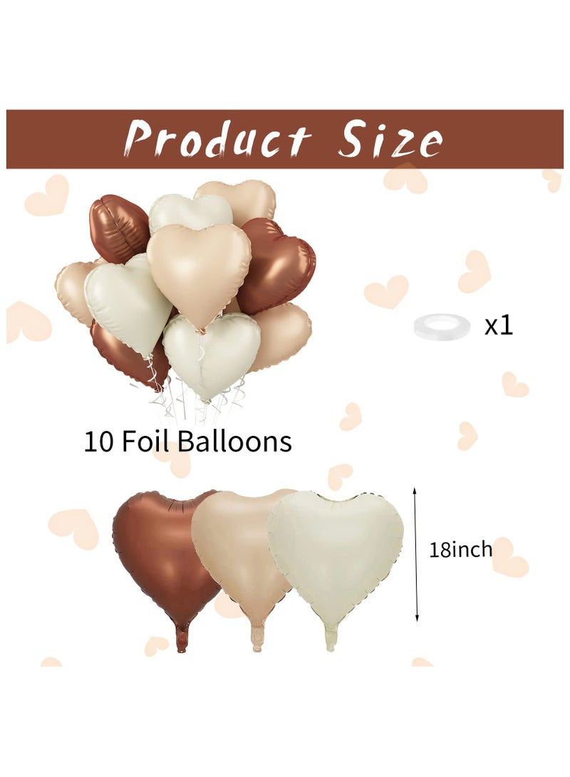 Brown Apricot Heart Balloons, 10Pcs Retro Coffee Cream Beige Foil Heart Shape Balloons Valentines 18inch Foil Balloons for Helium Nude Neutral Balloon for Engagement, Brithday Party, Baby Shower - Image 2