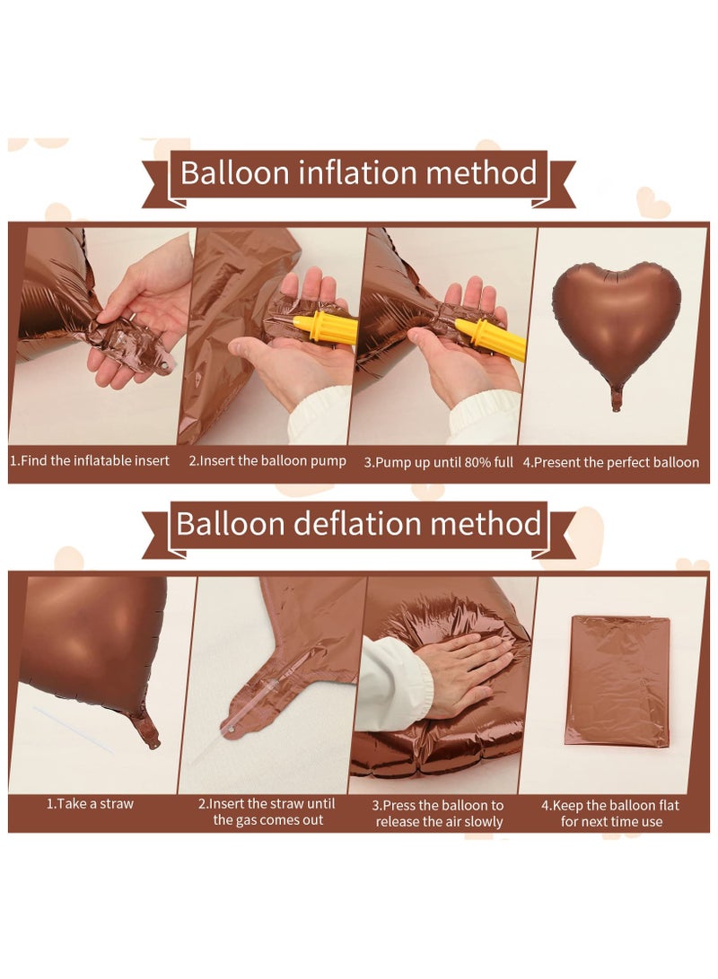 Brown Apricot Heart Balloons, 10Pcs Retro Coffee Cream Beige Foil Heart Shape Balloons Valentines 18inch Foil Balloons for Helium Nude Neutral Balloon for Engagement, Brithday Party, Baby Shower - Image 4