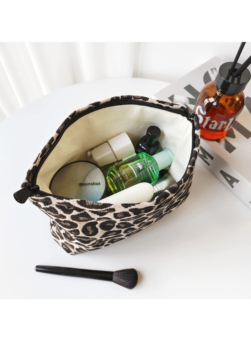 Zikra Makeup Bag for Women, Cosmetic Pouch Travel Makeup Bag Large Capacity Canvas Makeup Bag Makeup Organizer Bag with Zipper for Women and Girls (Leopard) - Image 3