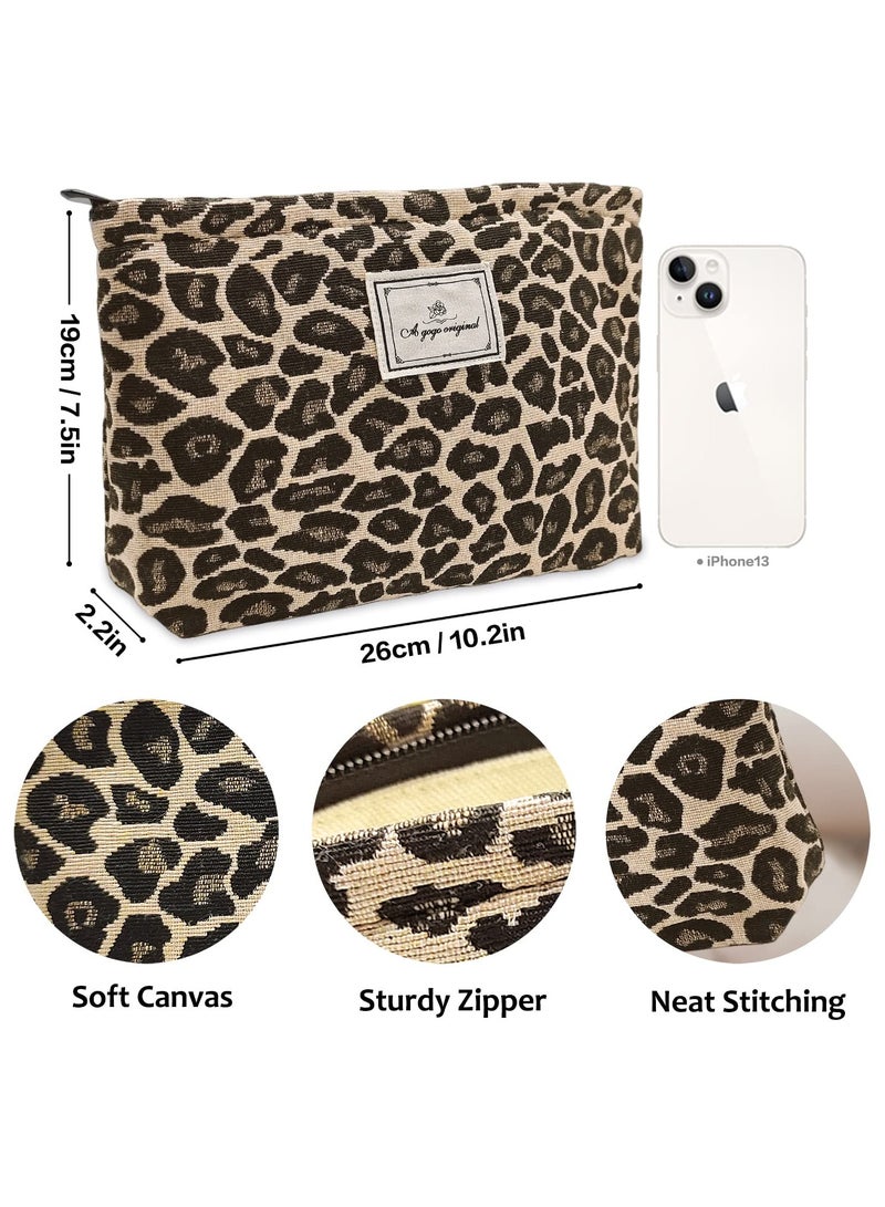 Zikra Makeup Bag for Women, Cosmetic Pouch Travel Makeup Bag Large Capacity Canvas Makeup Bag Makeup Organizer Bag with Zipper for Women and Girls (Leopard) - Image 5