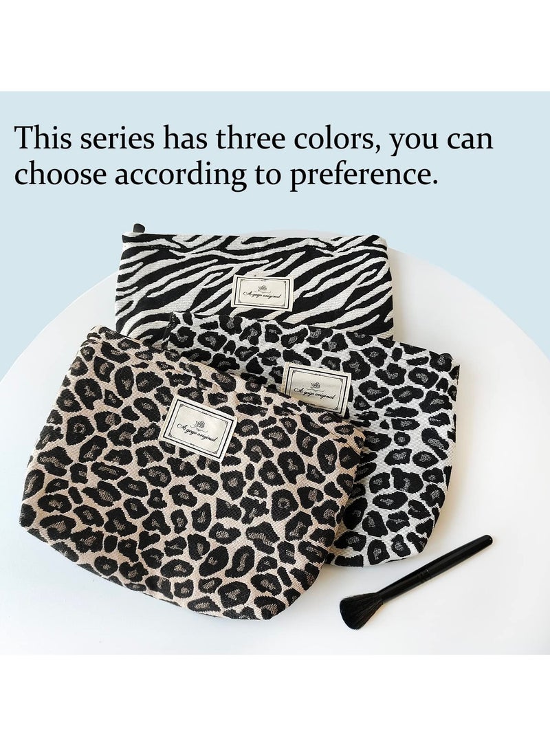 Zikra Makeup Bag for Women, Cosmetic Pouch Travel Makeup Bag Large Capacity Canvas Makeup Bag Makeup Organizer Bag with Zipper for Women and Girls (Leopard) - Image 2