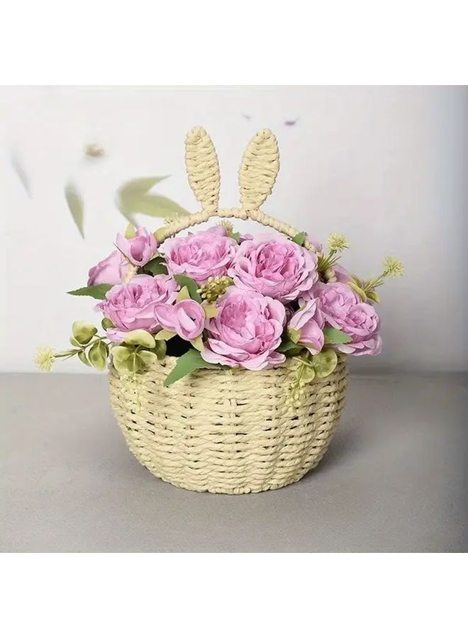 Easter Bunny Gift Basket Handwoven Rabbit Basket For Celebrations Wedding Favors - Image 5