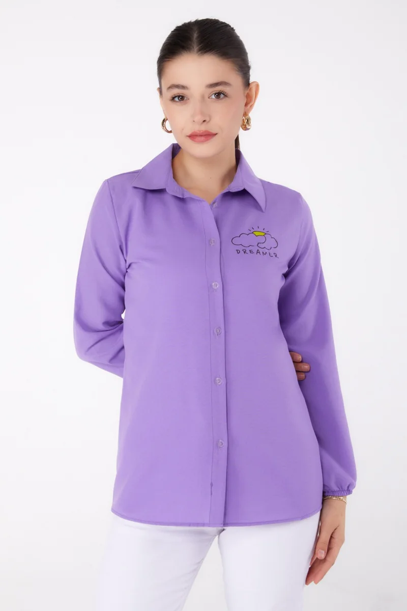 Tofisa Plain Shirt Collar Women's Lilac Printed Shirt - 13342