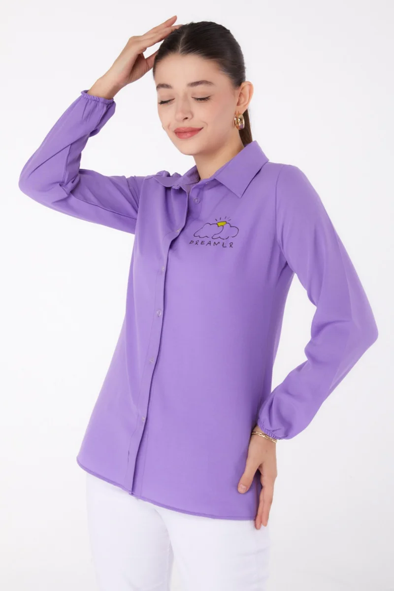 Tofisa Plain Shirt Collar Women's Lilac Printed Shirt - 13342
