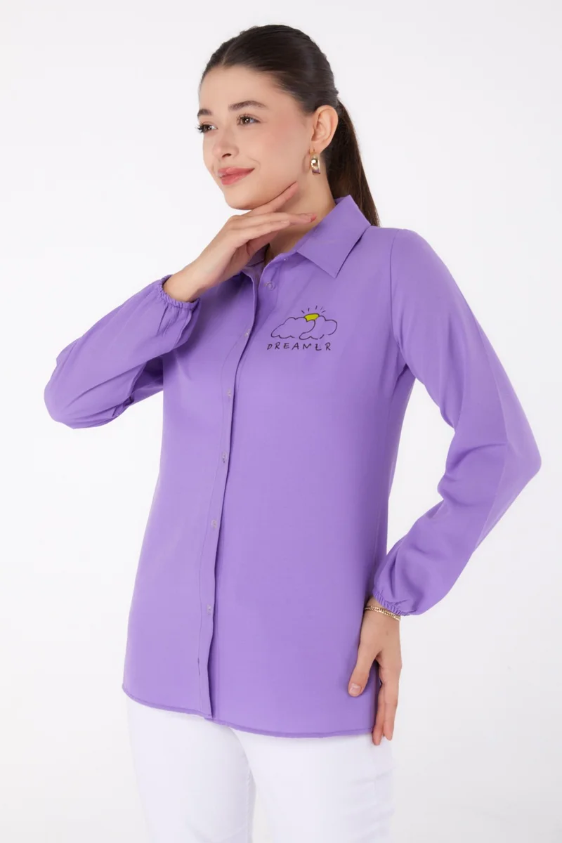 Tofisa Plain Shirt Collar Women's Lilac Printed Shirt - 13342