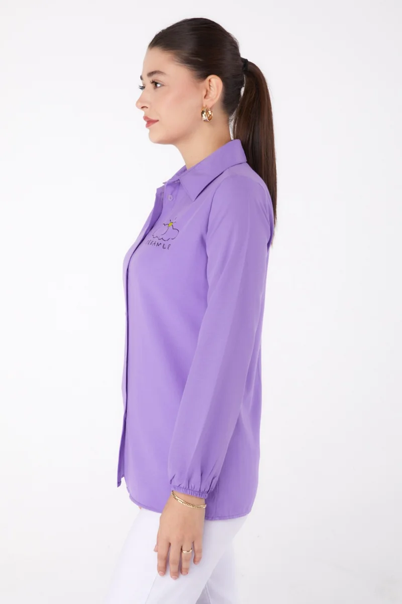 Tofisa Plain Shirt Collar Women's Lilac Printed Shirt - 13342