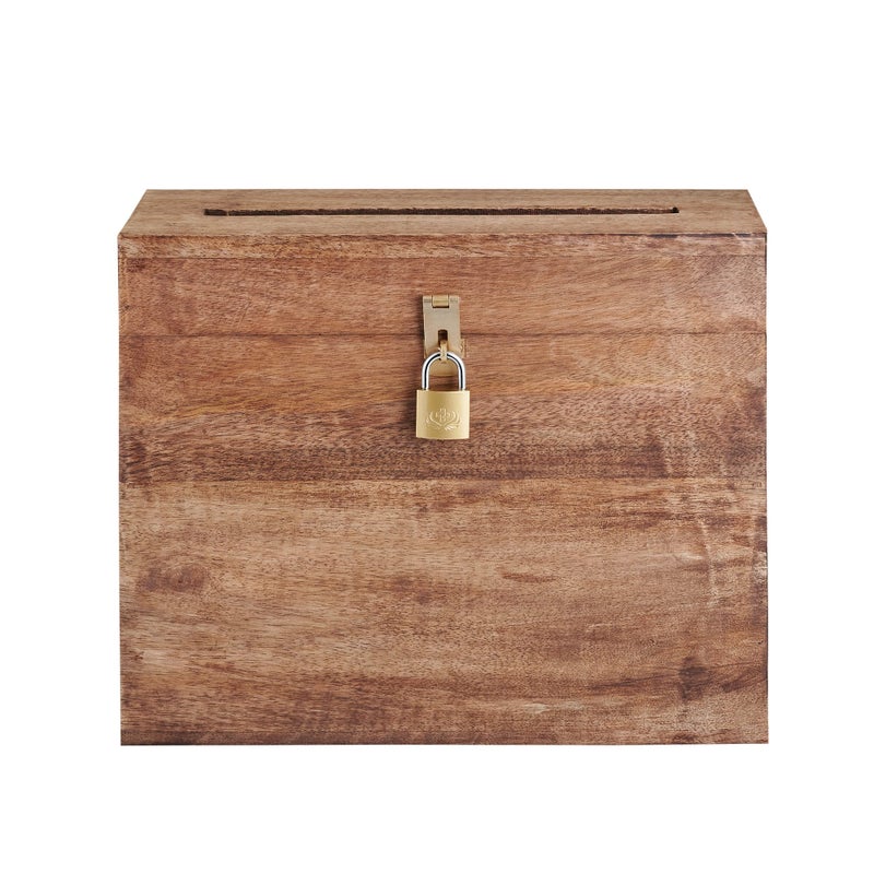 Eximious India Wedding Card Box with Card Slit and Lock Gift Card Box Wishing Well Wooden Box for Weddings, Receptions, Birthdays, Graduations, Baby Showers, Honeymoon Funds (Walnut) - Image 2