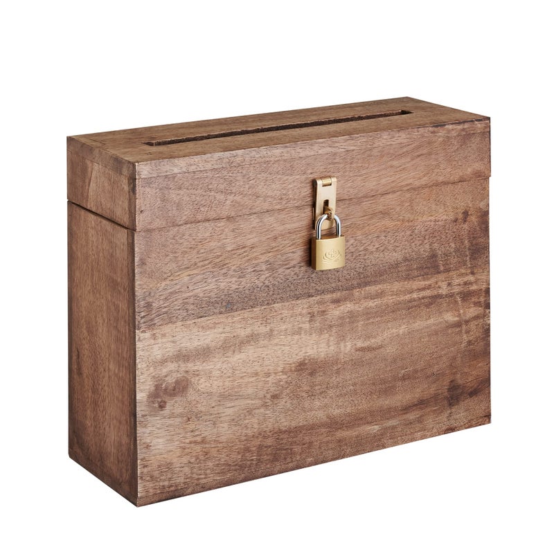 Eximious India Wedding Card Box with Card Slit and Lock Gift Card Box Wishing Well Wooden Box for Weddings, Receptions, Birthdays, Graduations, Baby Showers, Honeymoon Funds (Walnut) - Image 1