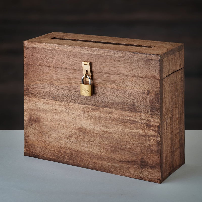 Eximious India Wedding Card Box with Card Slit and Lock Gift Card Box Wishing Well Wooden Box for Weddings, Receptions, Birthdays, Graduations, Baby Showers, Honeymoon Funds (Walnut) - Image 4