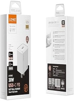 LDNIO A1508C Fast Wall Charger With Cable From Type C To Lightning With US Single USB PD 30W - White