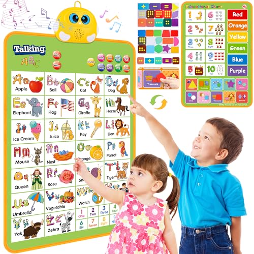 GaHoo Electronic Alphabet Wall Chart Talking ABC 123s Music Poster Kids Montessori Toys for Toddlers 24 Interactive Educational Toddler Toy Learning Gift for Age 1 2 3 4 5 Year Old Boys Girls Green - Image 1