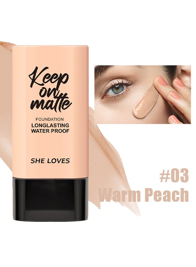 شيلافز كريم أساس سائل غير لامع لا تشوبه شائبة ، حافظ على اللون غير اللامع طويل الأمد للماء كريم أساس سائل للمكياج يشعر بخفة الوزن ومريح قابل للبناء كريم أساس خافي عيوب طبيعي لا تشوبه شائبة لتغطية الاحمرار # 03 الخوخ الدافئ - Image 2