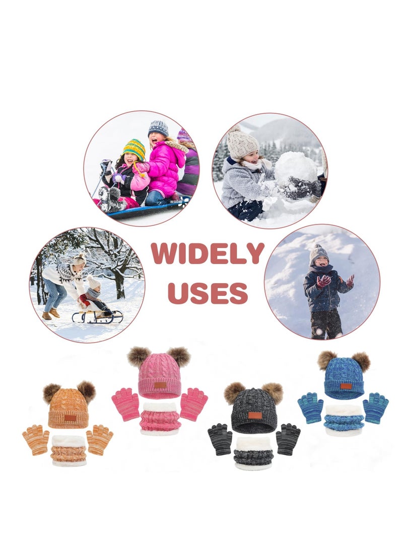 SYOSI Kids Winter Hat Gloves Scarf Set for 2-6 Years Old - Warm Knit Pompom Beanie Cap Neck Warmer Gloves Winter Warm Knitted Beanie Hat Scarf Gloves Set High Quality Pure Plush Black - Image 5