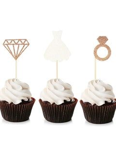Generic 24Pcs Diamond Ring Dress Cupcake Toppers  Gold Glitter Bridal Shower Cupcake Picks Wedding Engagement Birthday Party Cake Decorations  - Image 1