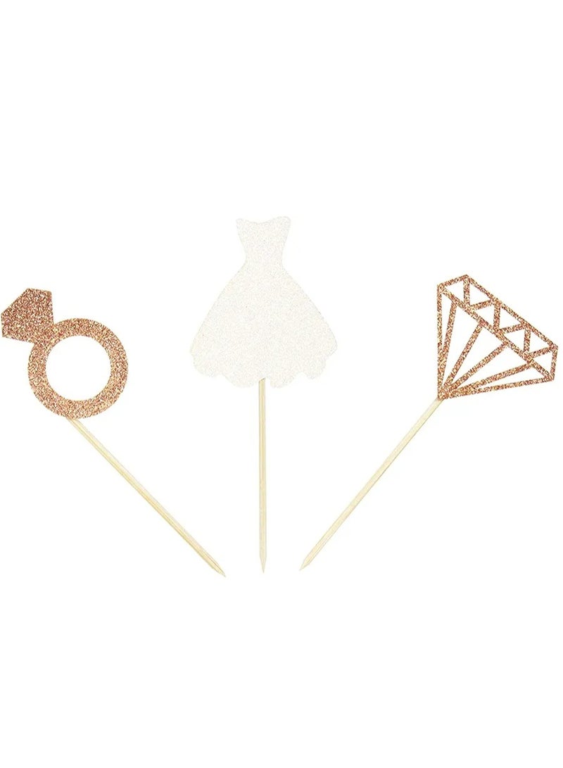 24Pcs Diamond Ring Dress Cupcake Toppers  Gold Glitter Bridal Shower Cupcake Picks Wedding Engagement Birthday Party Cake Decorations  - Image 2