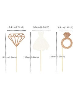 Generic 24Pcs Diamond Ring Dress Cupcake Toppers  Gold Glitter Bridal Shower Cupcake Picks Wedding Engagement Birthday Party Cake Decorations  - Image 3