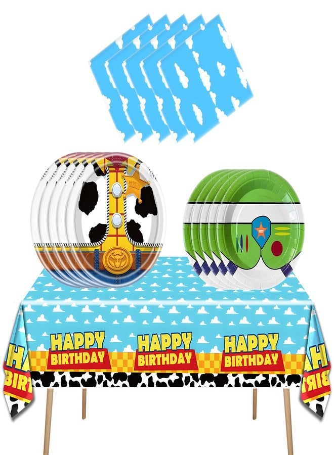 OULUN Cartoon Story Party Tableware Set, Blue Sky White Cloud Cow Tablecloth, Toy Theme Birthday Party Tableware Set - Image 4