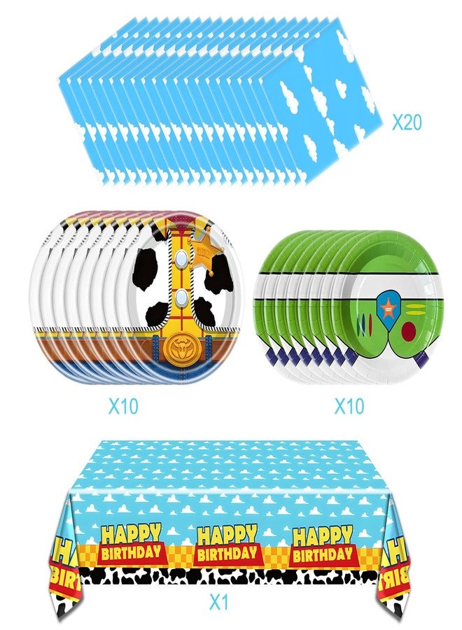 OULUN Cartoon Story Party Tableware Set, Blue Sky White Cloud Cow Tablecloth, Toy Theme Birthday Party Tableware Set - Image 3