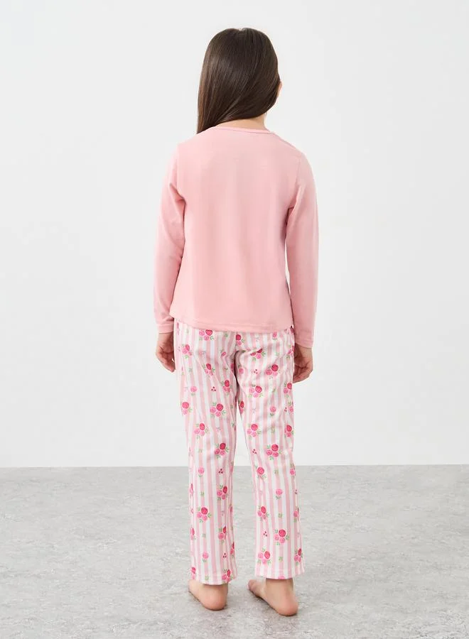 Styli Styli Round Neck T-Shirt and Floral Print Pyjama Set