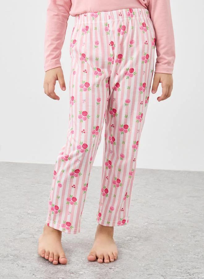 Styli Styli Round Neck T-Shirt and Floral Print Pyjama Set