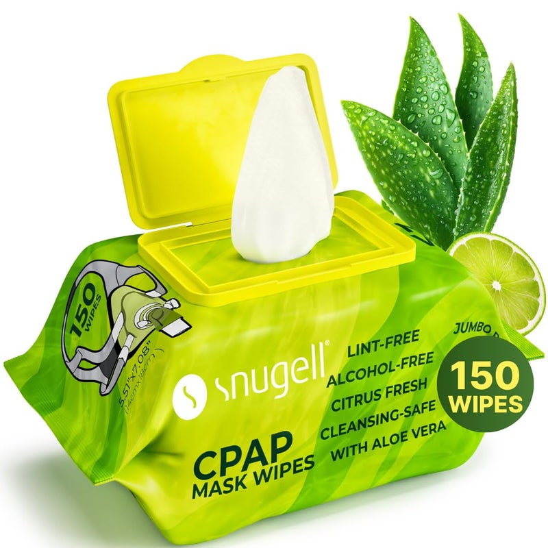 Snugell CPAP Mask Wipes â€“ Soft Cotton with Aloe Vera, Lint & Alcohol Free â€“ CPAP Cleaning Wipes for Masks, Tubes & Devices, Travel Size, 150 Count (Pack of 1) â€“ Citrus Scent - Image 1