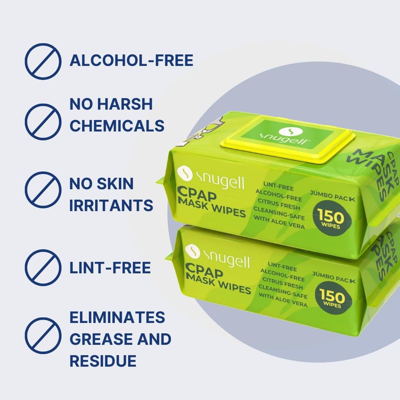 Snugell CPAP Mask Wipes â€“ Soft Cotton with Aloe Vera, Lint & Alcohol Free â€“ CPAP Cleaning Wipes for Masks, Tubes & Devices, Travel Size, 150 Count (Pack of 1) â€“ Citrus Scent - Image 5