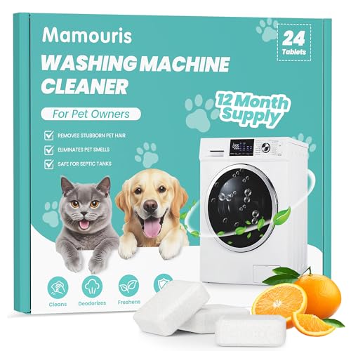 Mamouris Washing Machine Cleaner Tablets: 24 Pack Deep Cleaning For HE, Front Loader & Top Load Washer, Removes Pet Hair, Odors, Designed for Pet Owners, Septic Safe, 12 Month Supply, Orange 11G - Image 1