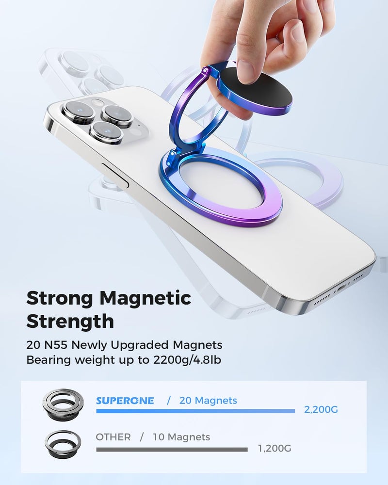 SUPERONE Magnetic Ring Holder for Dual-Side Magnetics, Removable Gym Phone Grip with Kickstand for iPhone 17/16/15/14/13/12 Series MagSafe Case All Phones Compatible with Magnetic Car Mount - Colorful - Image 5