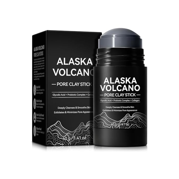QJCWXIAOX Volcanic Clay Mask Stick, Deep Pore Cleansing Face Mask with Glycolic Acid, Probiotics & Collagen, Blackhead Remover, Oil Control & Hydrating Mud Mask, 40g