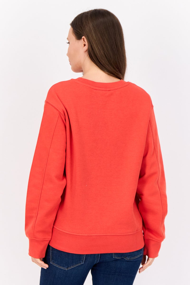 ESPRIT Women Crew Neck Long Sleeves Embroidered Logo  Sweatshirt, Red - Image 4