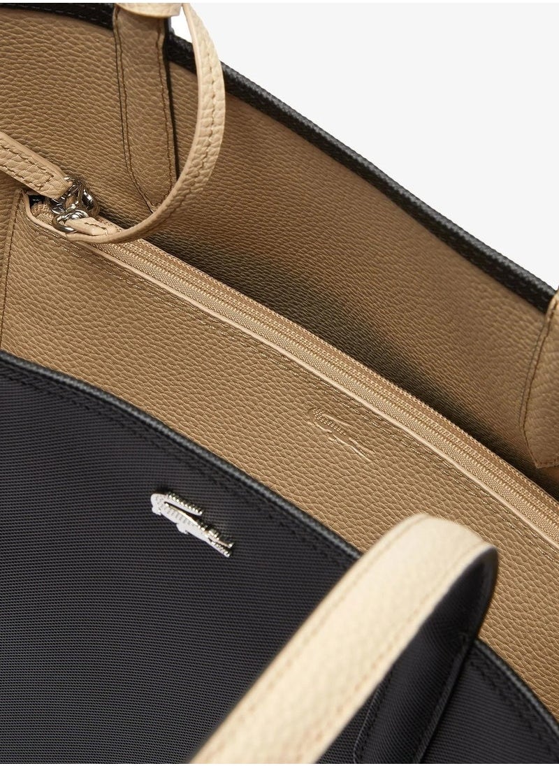 LACOSTE - LACOSTE Women's Anna Double sided Two tone Large Capacity Handbag, Fashionable and Versatile, Black/Khaki - Image 1