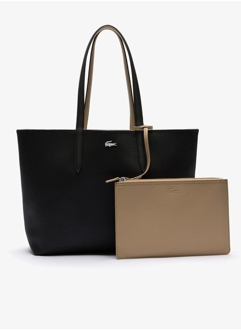 LACOSTE - LACOSTE Women's Anna Double sided Two tone Large Capacity Handbag, Fashionable and Versatile, Black/Khaki - Image 1