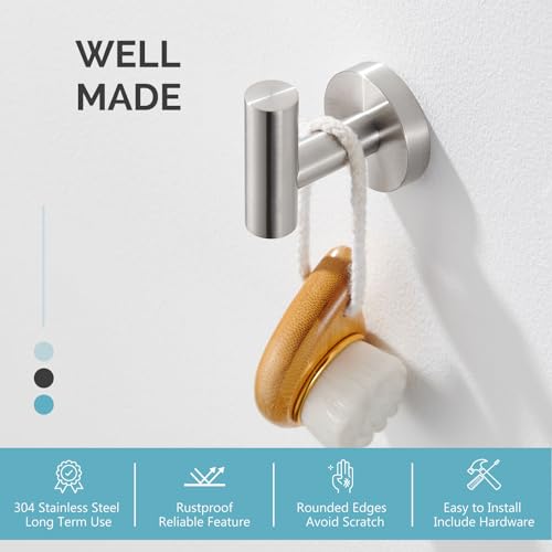 Angle Simple Robe Towel Hook, SUS 304 Stainless Steel Bathroom Hand Towel Coat Hook for Wall, Brushed Nickel - Image 5