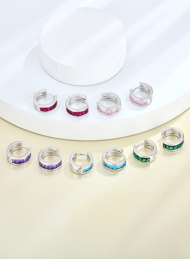 YL 13mm Halo Hoop Earrings 925 Sterling Sliver Round Huggie Earring Princess Cut Created Aquamarine Jewelry for Women - Image 5