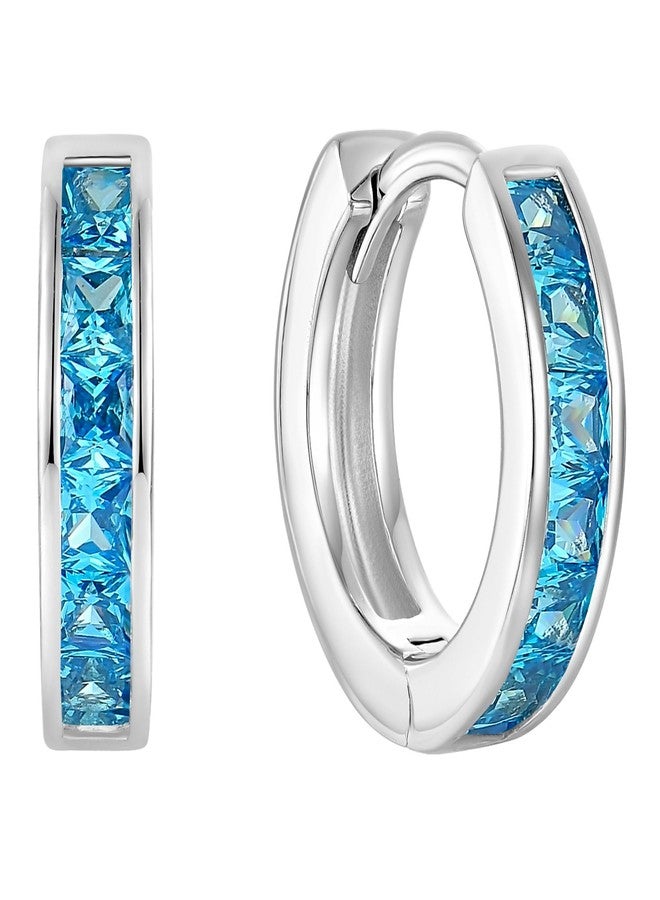 YL 13mm Halo Hoop Earrings 925 Sterling Sliver Round Huggie Earring Princess Cut Created Aquamarine Jewelry for Women - Image 1