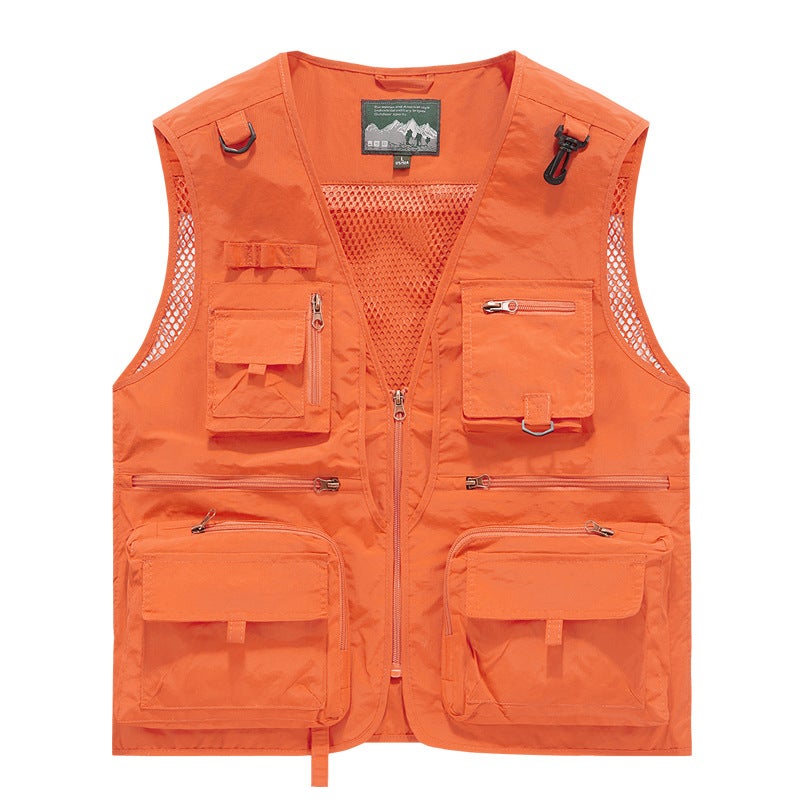 Cross-Border Wholesale Work Vest Mens Casual Work Outdoor Mountaineering Clothing Sleeveless Warm Multi-Functional Mesh See-Through Red - Image 2