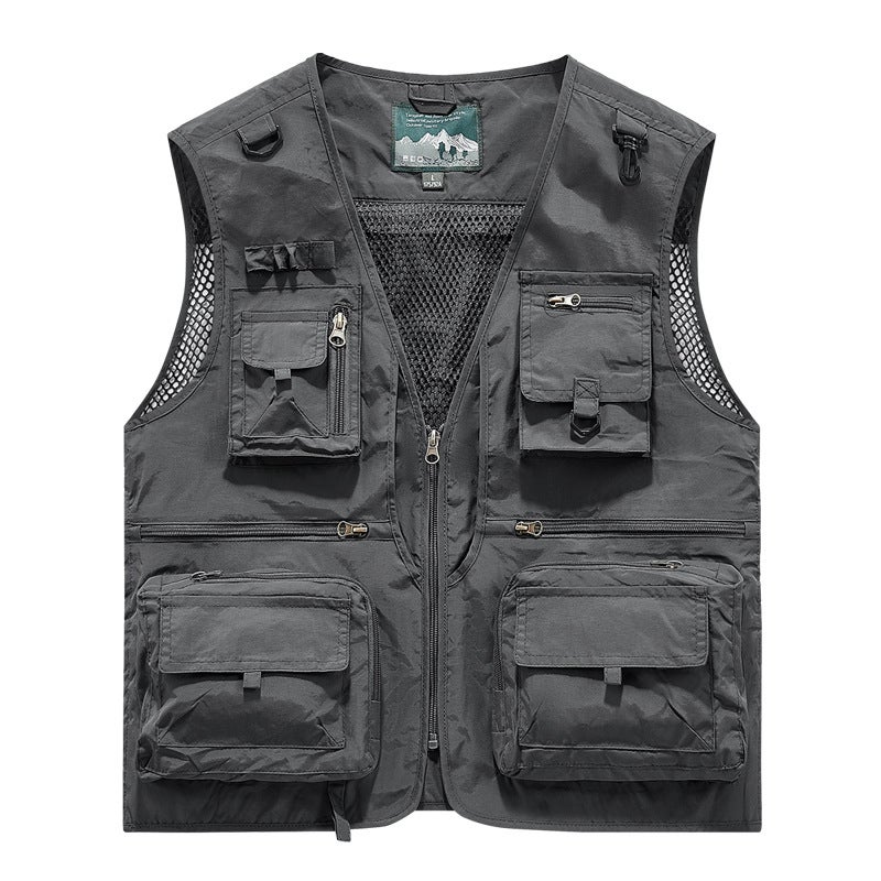Cross-Border Wholesale Work Vest Mens Casual Work Outdoor Mountaineering Clothing Sleeveless Warm Multi-Functional Mesh See-Through Red - Image 4
