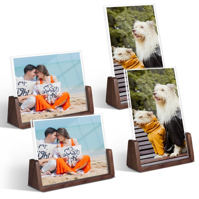 Komimaci 4x6 picture frames, Solid Rustic Wooden Photo Frames with Walnut Wood Base and High Definition Acrylic Glass Covers - 4 Pack for Tabletop or Desktop Display (4x6 inch, 4 Pack) - Image 1