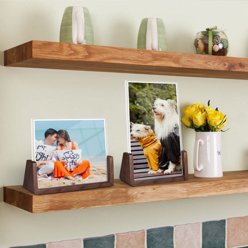 Komimaci 4x6 picture frames, Solid Rustic Wooden Photo Frames with Walnut Wood Base and High Definition Acrylic Glass Covers - 4 Pack for Tabletop or Desktop Display (4x6 inch, 4 Pack) - Image 2