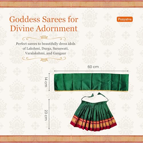 PUNYATVA Kalash khun Ghagra (Green) / Mata Rani Poshak for Varalakshmi, Ma Laxmi, Goddess Durga, Radha, Gangaur Saree/Chunri Patka Lehenga Khan Dress/Navaratri Margashirsha Devi Pooja Accessories - Image 5