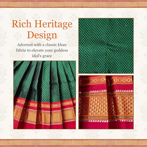 PUNYATVA Kalash khun Ghagra (Green) / Mata Rani Poshak for Varalakshmi, Ma Laxmi, Goddess Durga, Radha, Gangaur Saree/Chunri Patka Lehenga Khan Dress/Navaratri Margashirsha Devi Pooja Accessories - Image 3