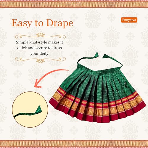 PUNYATVA Kalash khun Ghagra (Green) / Mata Rani Poshak for Varalakshmi, Ma Laxmi, Goddess Durga, Radha, Gangaur Saree/Chunri Patka Lehenga Khan Dress/Navaratri Margashirsha Devi Pooja Accessories - Image 4
