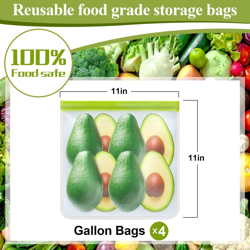 TROUSKAIG 4 Pack Reusable Gallon Freezer bags Silicone Ziplock Bags Reusable Storage Baggies Reusable Food Storage Bags  Leakproof Food Storage Containers for Sandwich Snack Travel Picnic  Home Use - Image 2