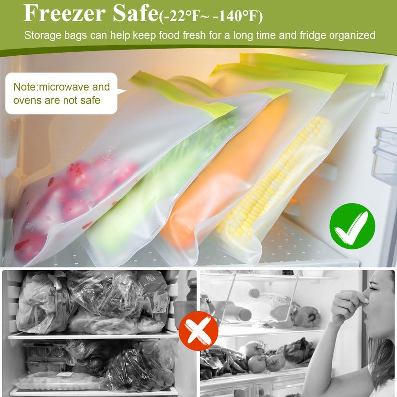 TROUSKAIG 4 Pack Reusable Gallon Freezer bags Silicone Ziplock Bags Reusable Storage Baggies Reusable Food Storage Bags  Leakproof Food Storage Containers for Sandwich Snack Travel Picnic  Home Use - Image 4